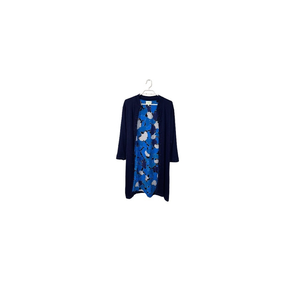 Shanghai Tang Long Navy Blue Silk Cardigan - Women’s Size XL